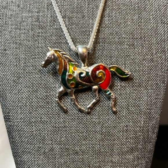 Whimsical Horse Pendant on a Silver Chain with Matching Earrings. - Picture 2 of 4